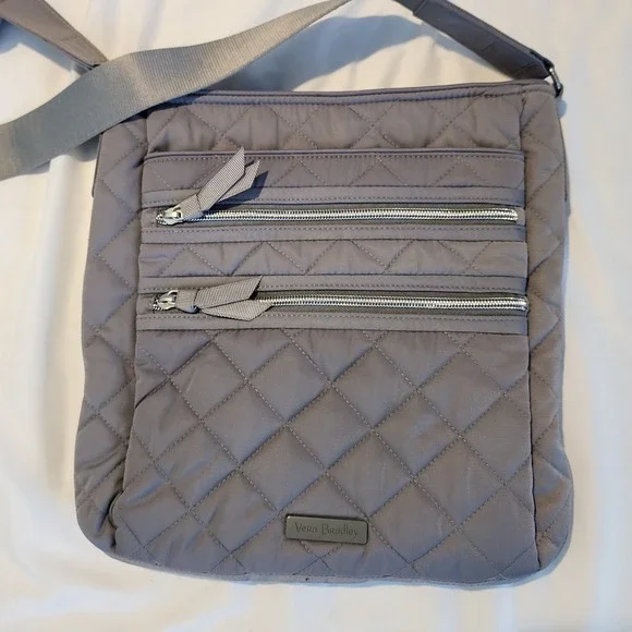 Vera Bradley Crossbody Bag Quilted Triple Zip Gray Shoulder Purse - Picture 5 of 11